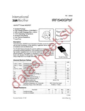 IRFI540GPBF datasheet  